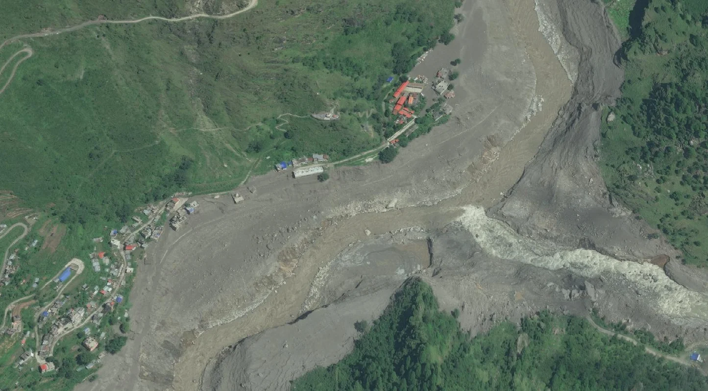 Satellite imagery of flash flood impact in Rasuwa District, Nepal