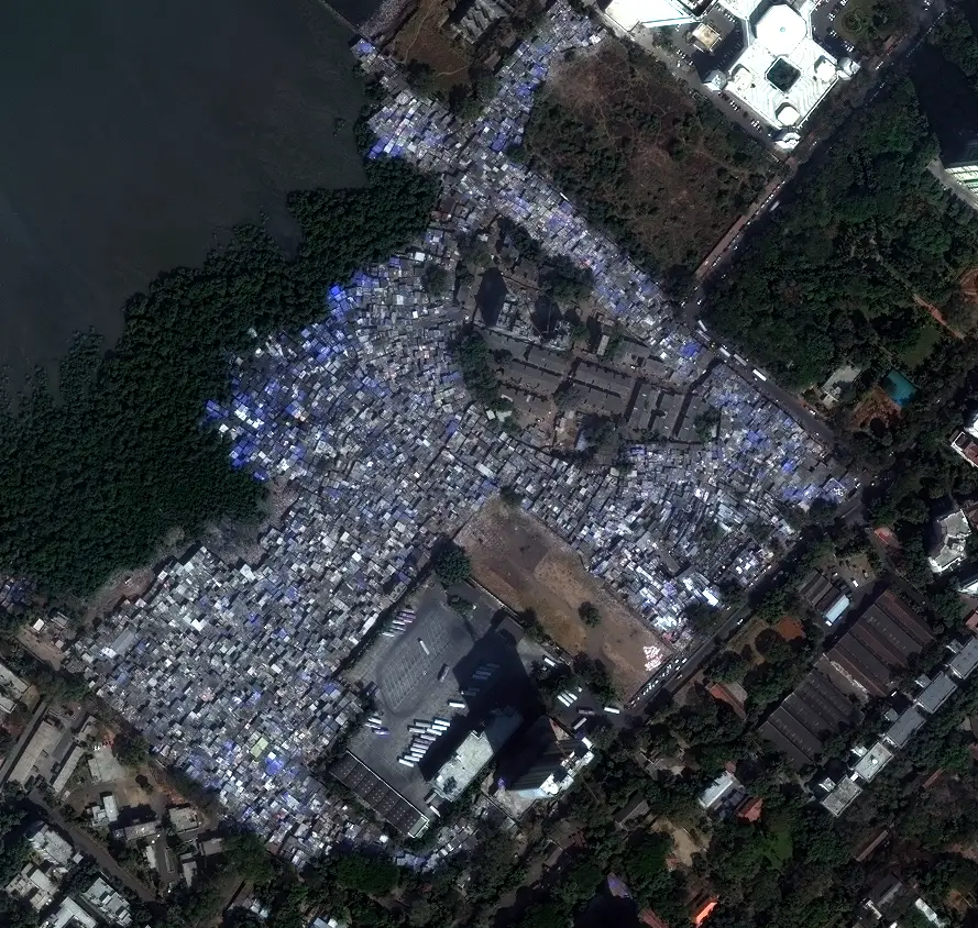 Satellite imagery of an informal settlement near mangroves in Mumbai in 2011