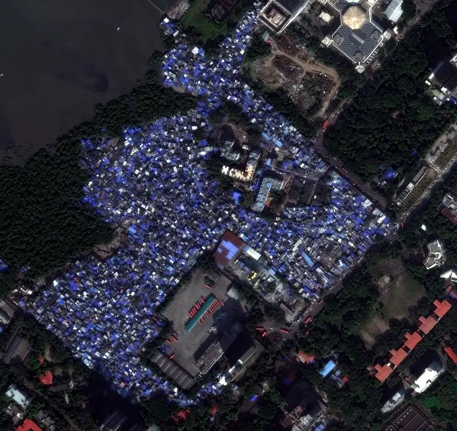 Satellite imagery showing settlement densification near Mumbai mangroves in 2025