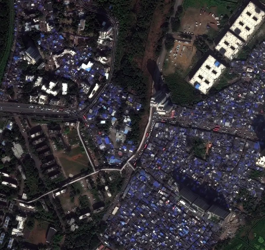 Satellite imagery showing high-rise redevelopment in Mumbai in 2025