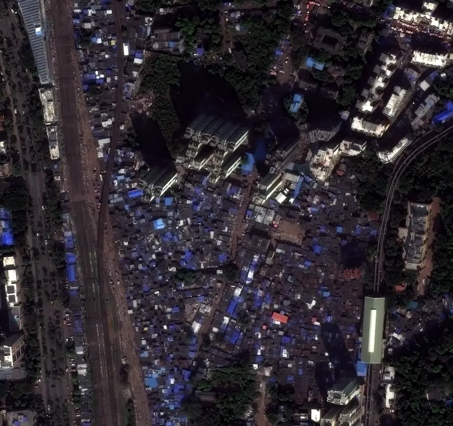 Satellite imagery showing rehabilitation towers in Mumbai in 2025